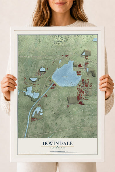 Map of Irwindale, California, 18 x 24 inch print in a white wood frame