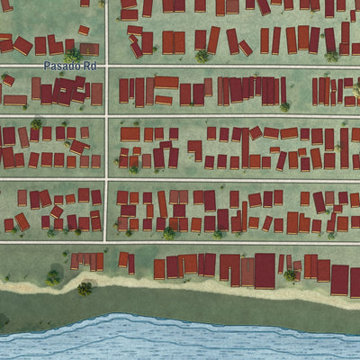 Second close-up of the map of Isla Vista, California print showing more streets and buildings