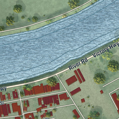 Second close-up of the map of Isleton, California print showing more streets and buildings