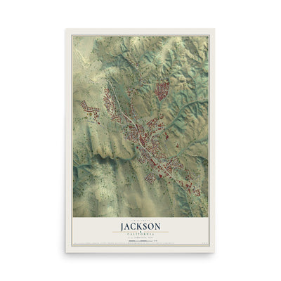 Map of Jackson, California, 12 x 18 inch unframed archival matte print