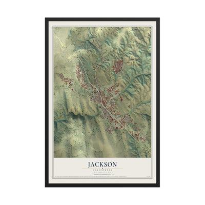 Map of Jackson, California, 12 x 18 inch print in a black wood frame