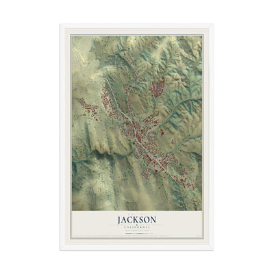 Map of Jackson, California, 12 x 18 inch print in a white wood frame