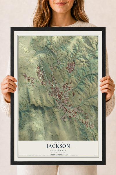 Map of Jackson, California, 18 x 24 inch print in a black wood frame
