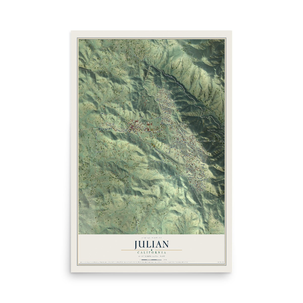 Map of Julian, California, 12 x 18 inch unframed archival matte print