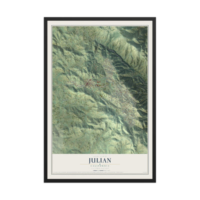 Map of Julian, California, 12 x 18 inch print in a black wood frame
