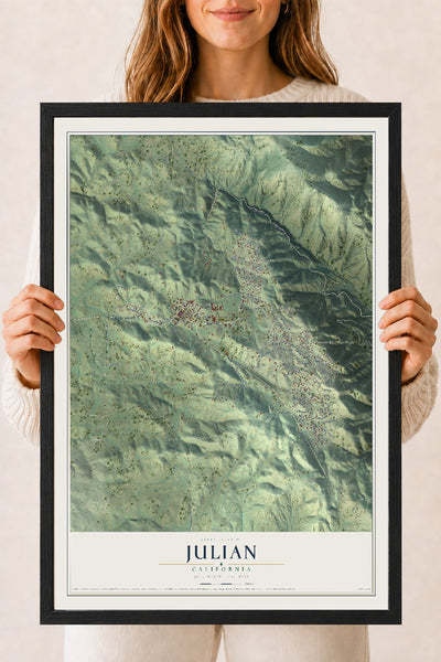 Map of Julian, California, 18 x 24 inch print in a black wood frame