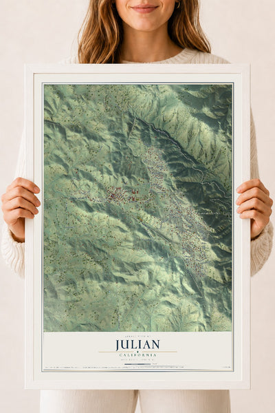 Map of Julian, California, 18 x 24 inch print in a white wood frame