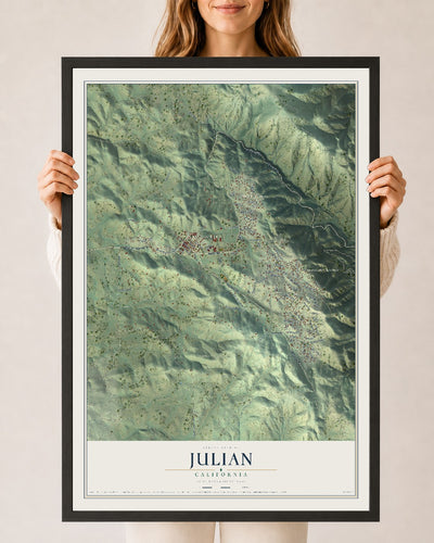 Map of Julian, California, 24 x 36 inch print in a black wood frame