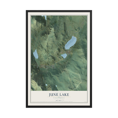Map of June Lake, California, 12 x 18 inch print in a black wood frame