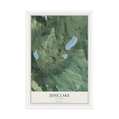 Map of June Lake, California, 12 x 18 inch print in a white wood frame