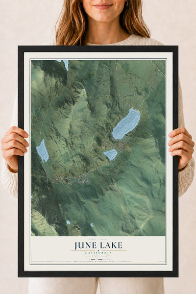 Map of June Lake, California, 18 x 24 inch print in a black wood frame