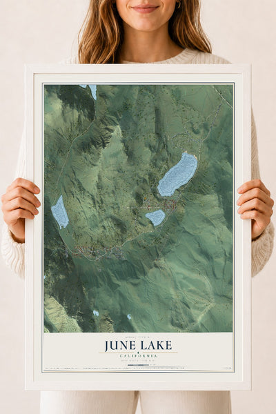 Map of June Lake, California, 18 x 24 inch print in a white wood frame