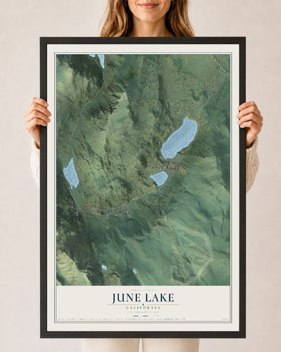 Map of June Lake, California, 24 x 36 inch print in a black wood frame