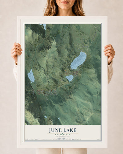 Map of June Lake, California, 24 x 36 inch print in a white wood frame