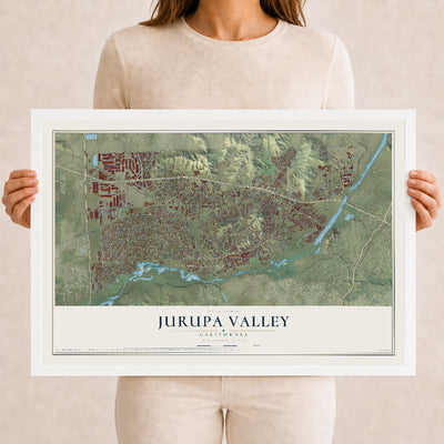 Map of Jurupa Valley, California, 12 x 18 inch print in a white wood frame