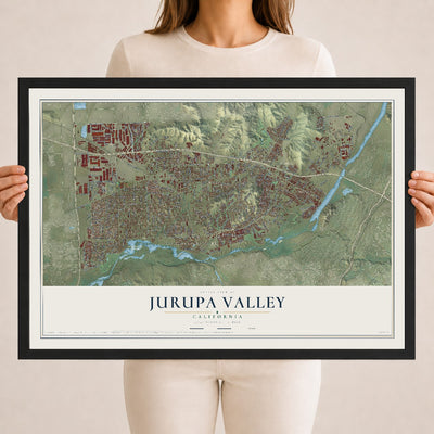 Map of Jurupa Valley, California, 18 x 24 inch print in a black wood frame