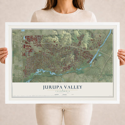 Map of Jurupa Valley, California, 18 x 24 inch print in a white wood frame