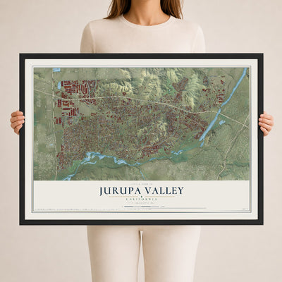 Map of Jurupa Valley, California, 24 x 36 inch print in a black wood frame