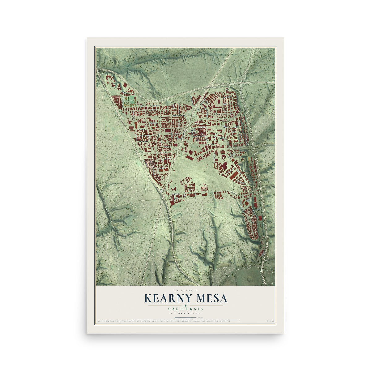 Map of Kearny Mesa, California, 12 x 18 inch unframed archival matte print