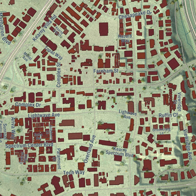 Close-up of the map of Kearny Mesa, California print showing street and building detail