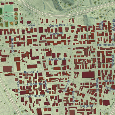 Second close-up of the map of Kearny Mesa, California print showing more streets and buildings
