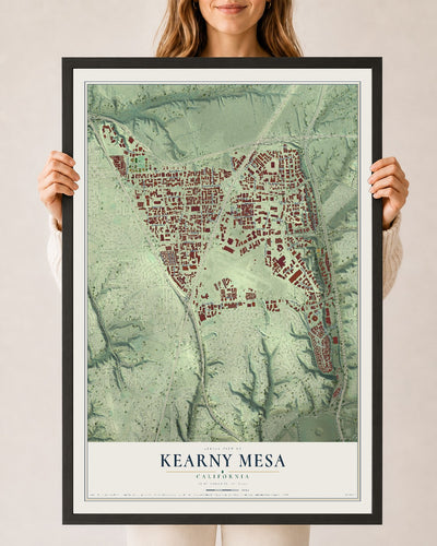 Map of Kearny Mesa, California, 24 x 36 inch print in a black wood frame