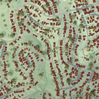 Close-up of the map of Kelly Ridge, California print showing street and building detail