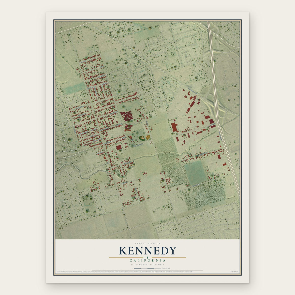 Kennedy, California map print, the full design