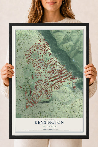 Map of Kensington, California, 18 x 24 inch print in a black wood frame