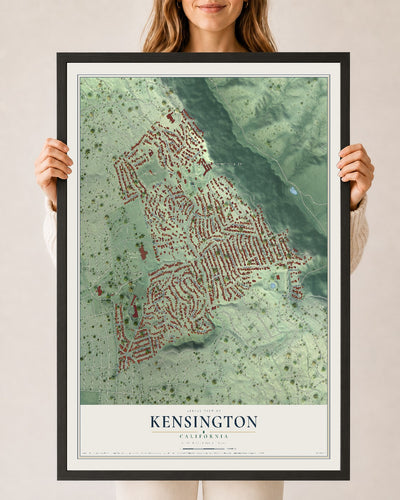 Map of Kensington, California, 24 x 36 inch print in a black wood frame