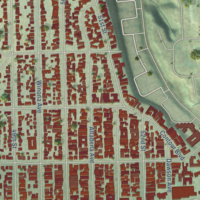 Second close-up of the map of Kensington-Talmadge, California print showing more streets and buildings