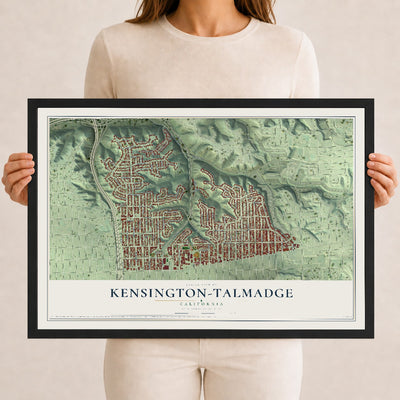 Map of Kensington-Talmadge, California, 12 x 18 inch print in a black wood frame