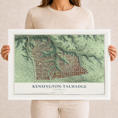 Map of Kensington-Talmadge, California, 12 x 18 inch print in a white wood frame