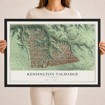 Map of Kensington-Talmadge, California, 18 x 24 inch print in a black wood frame