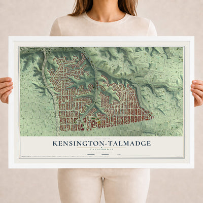 Map of Kensington-Talmadge, California, 18 x 24 inch print in a white wood frame