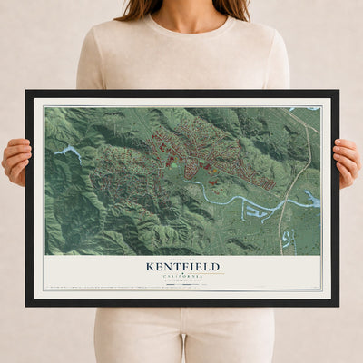 Map of Kentfield, California, 12 x 18 inch print in a black wood frame