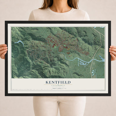 Map of Kentfield, California, 18 x 24 inch print in a black wood frame