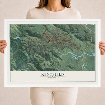 Map of Kentfield, California, 18 x 24 inch print in a white wood frame