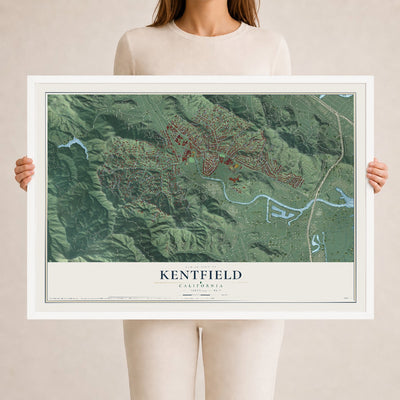 Map of Kentfield, California, 24 x 36 inch print in a white wood frame