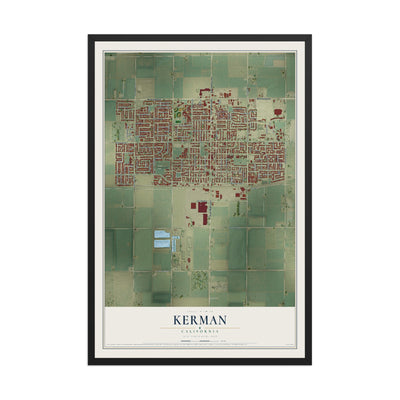 Map of Kerman, California, 12 x 18 inch print in a black wood frame