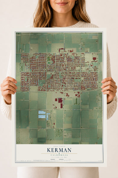 Map of Kerman, California, 18 x 24 inch unframed archival matte print
