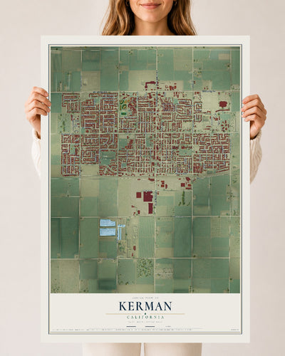 Map of Kerman, California, 24 x 36 inch unframed archival matte print