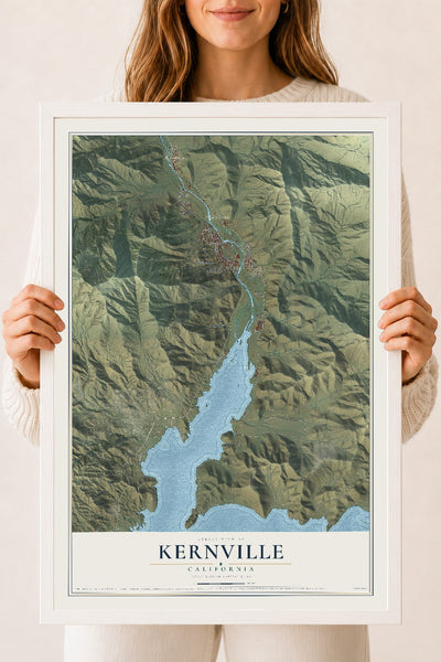 Map of Kernville, California, 18 x 24 inch print in a white wood frame