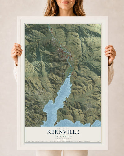 Map of Kernville, California, 24 x 36 inch print in a white wood frame
