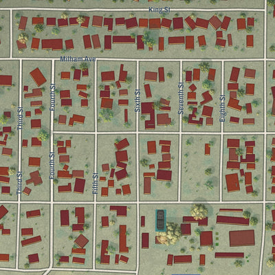 Close-up of the map of Kettleman City, California print showing street and building detail