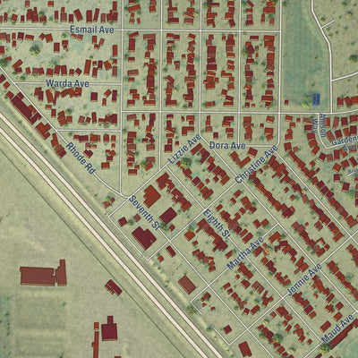 Close-up of the map of Keyes, California print showing street and building detail