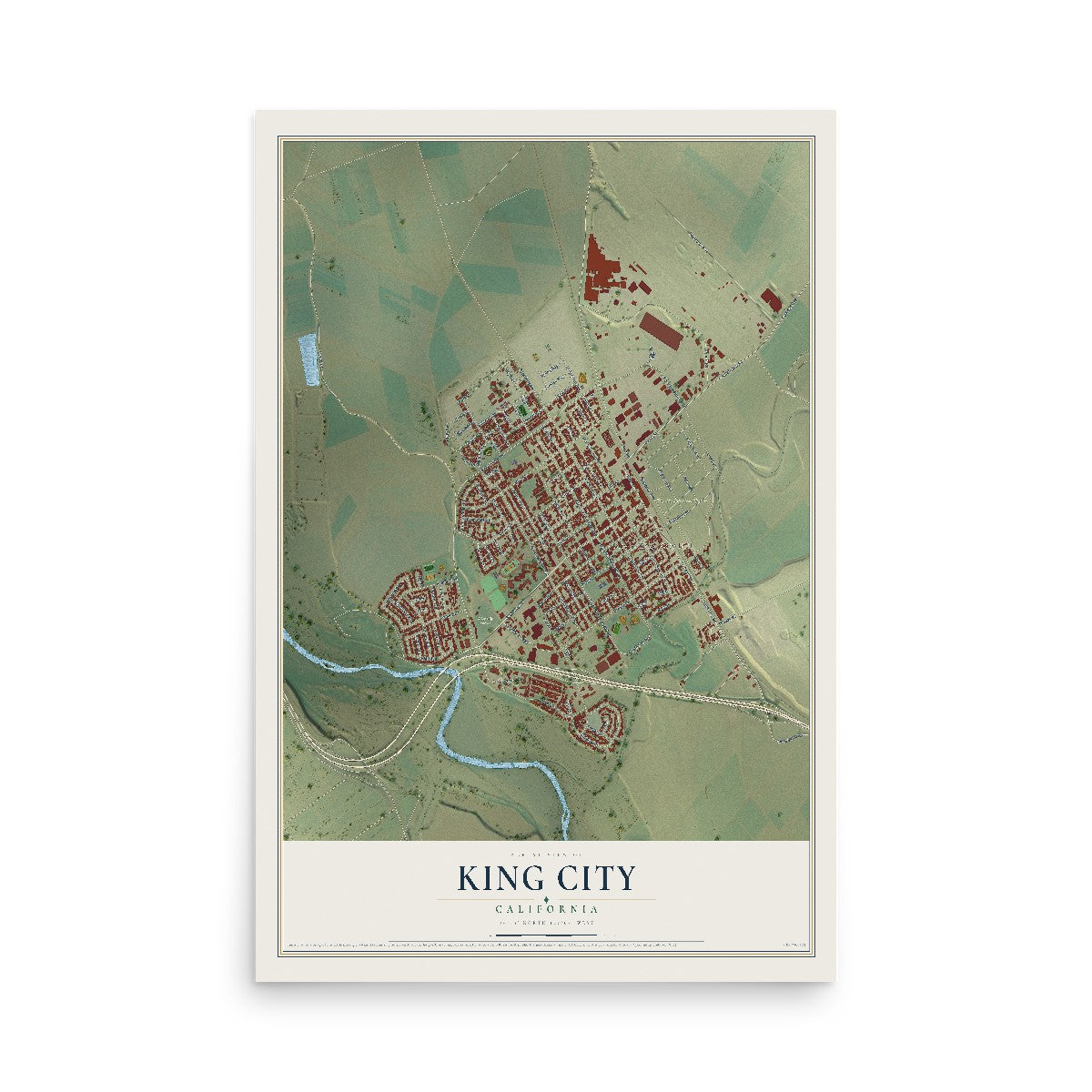 Map of King City, California, 12 x 18 inch unframed archival matte print