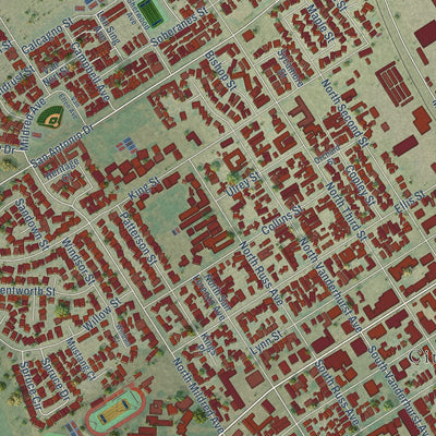 Close-up of the map of King City, California print showing street and building detail