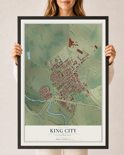Map of King City, California, 24 x 36 inch print in a black wood frame