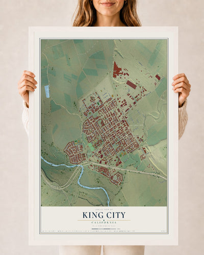 Map of King City, California, 24 x 36 inch print in a white wood frame